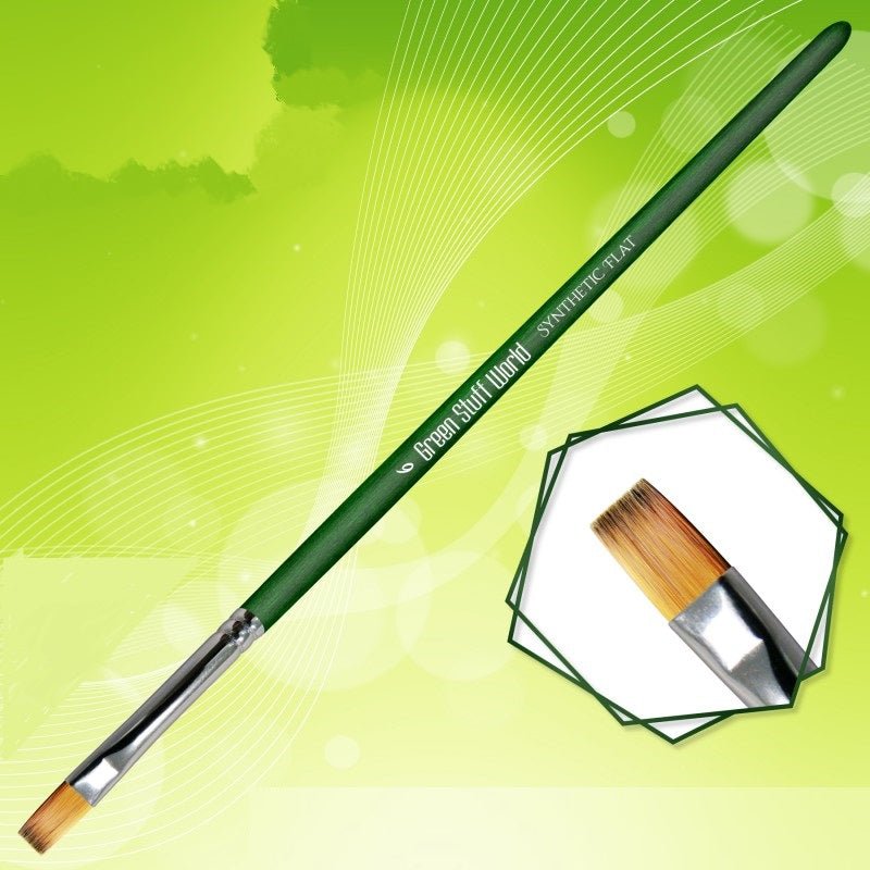 Green Stuff World Green Series Flat Synthetic Brush - Size 6 for Miniatures 2456 - Cobbco