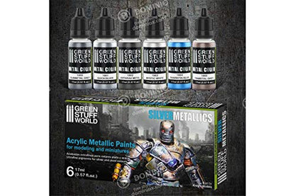 Green Stuff World Metallic Paints Set - Silver 9910
