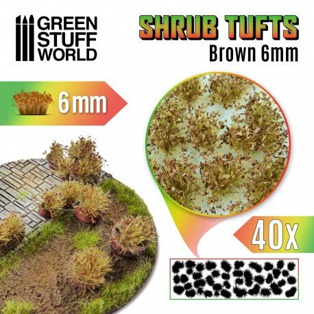 Green Stuff World for Models & Miniatures: Shrub Tufts - 6mm Brown 10746 - Cobbco