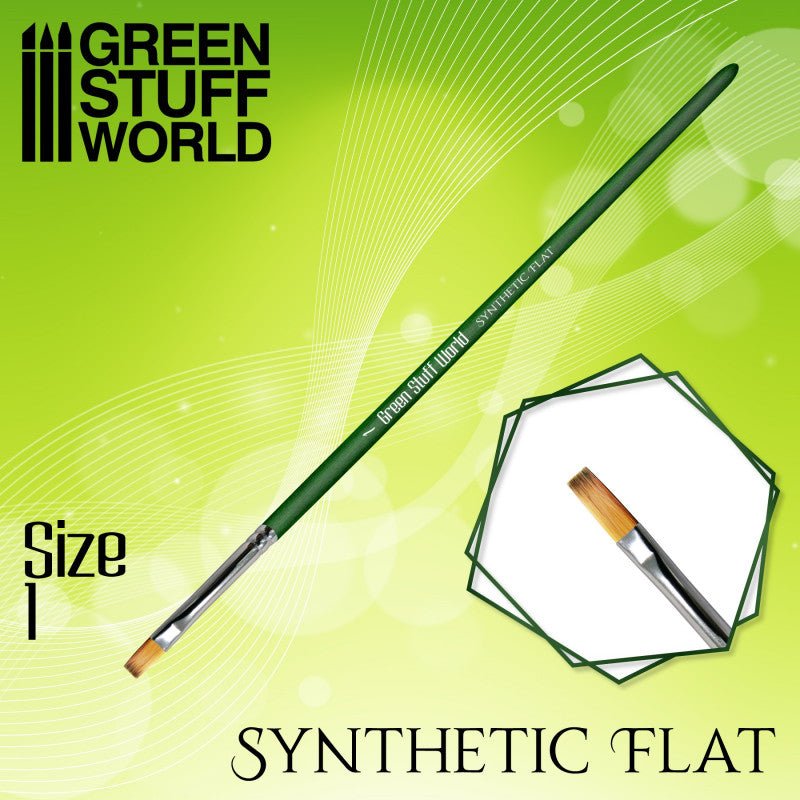 Green Stuff World Green Series Flat Synthetic Brush - Size 1 for Miniatures 2458 - Cobbco
