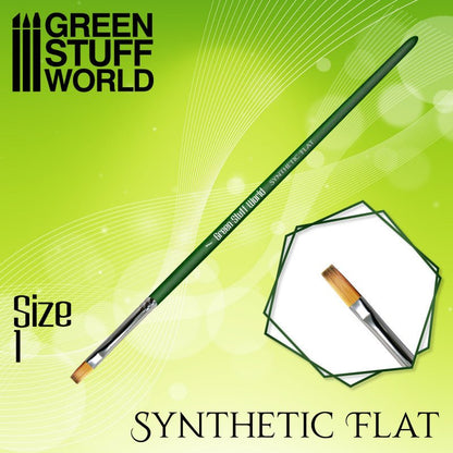 Green Stuff World Green Series Flat Synthetic Brush - Size 1 for Miniatures 2458 - Cobbco