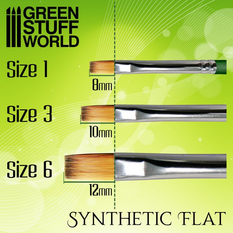 Green Stuff World Green Series Flat Synthetic Brush - Size 3 for Miniatures 2457 - Cobbco