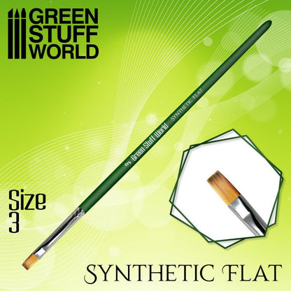 Green Stuff World Green Series Flat Synthetic Brush - Size 3 for Miniatures 2457 - Cobbco