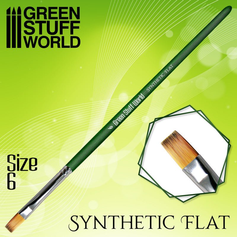 Green Stuff World Green Series Flat Synthetic Brush - Size 6 for Miniatures 2456 - Cobbco