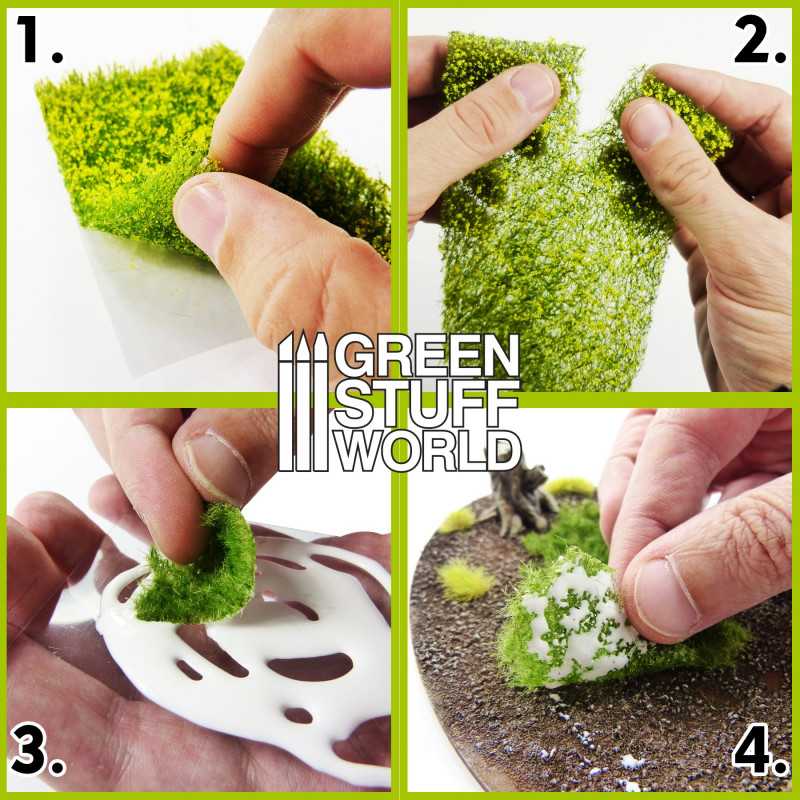 Green Stuff World Grass Mat Cutouts - Ponderosa Green Meadow 10338 - Cobbco