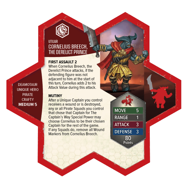 Cornelius Breech, the Derelict Prince Prepainted Miniature's Army Card from Revna's Rebuke Promos on Wargame Trader