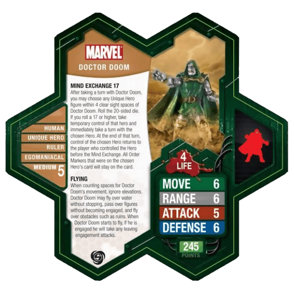 Dr. Doom Prepainted Miniature's Army Card From Heroscape Marvel: The Conflict Begins on Wargame Trader