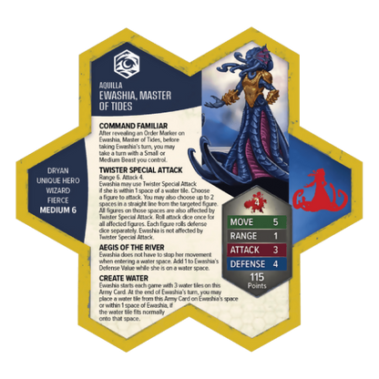Ewashia, Master of Tides Unpainted Miniature's Army Card From Heroscape Age of Annihilation Battle Box: Battle for the Wellspring on Wargame Trader