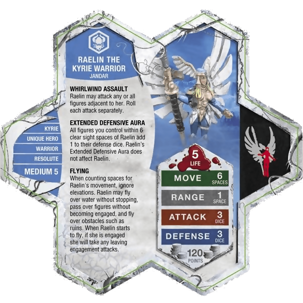 Raelin the Kyrie Warrior Prepainted Miniature's Army Card From Heroscape Master Set: Swarm Of The Marro on Wargame Trader