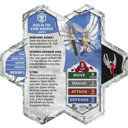 Raelin the Kyrie Warrior Prepainted Miniature's Army Card From Heroscape Master Set: Swarm Of The Marro on Wargame Trader