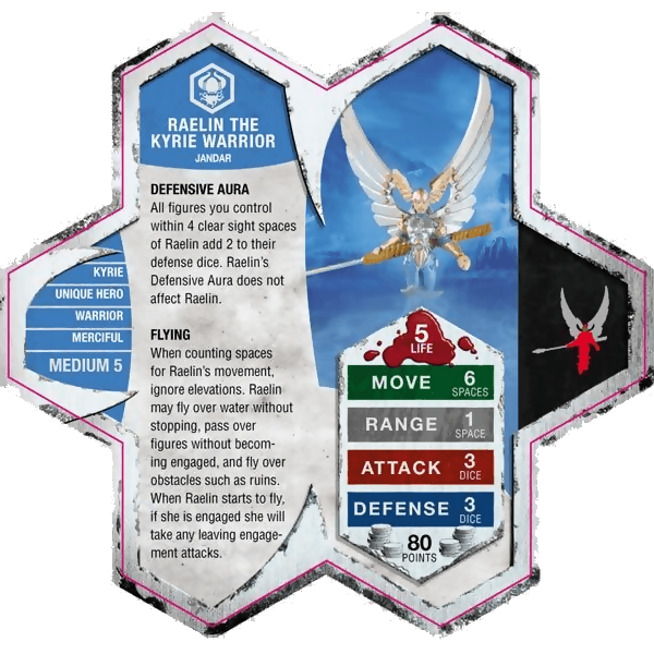 Raelin the Kyrie Warrior Prepainted Miniature's Army Card From Heroscape Master Set: Rise of the Valkyrie on Wargame Trader