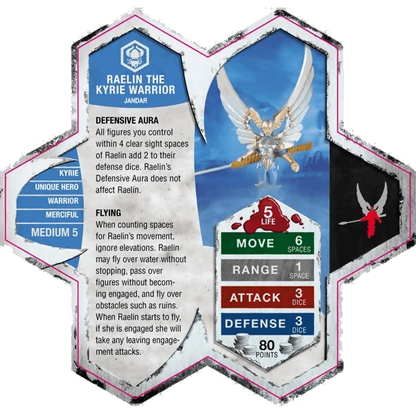Raelin the Kyrie Warrior Prepainted Miniature's Army Card From Heroscape Master Set: Rise of the Valkyrie on Wargame Trader