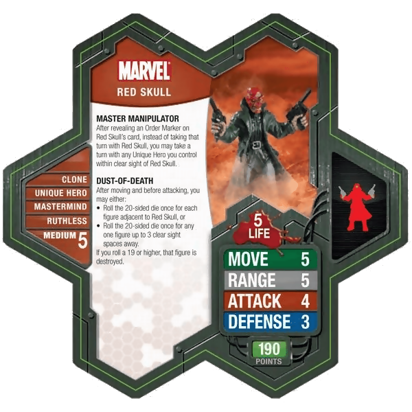 Red Skull Prepainted Miniature's Army Card From Heroscape Marvel: The Conflict Begins
