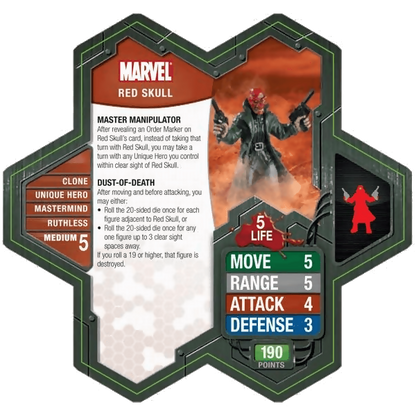 Red Skull Prepainted Miniature's Army Card From Heroscape Marvel: The Conflict Begins