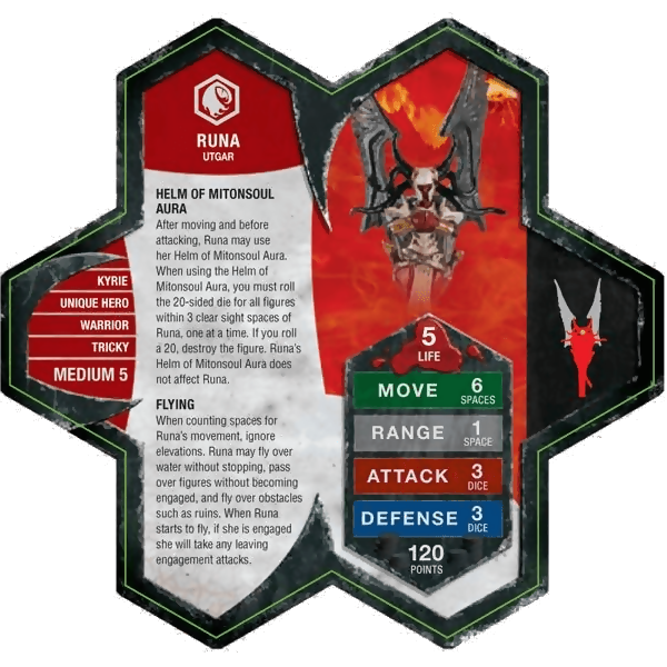 Runa hero card from Heroscape Expansion Set: Dawn of Darkness (Wave 6).