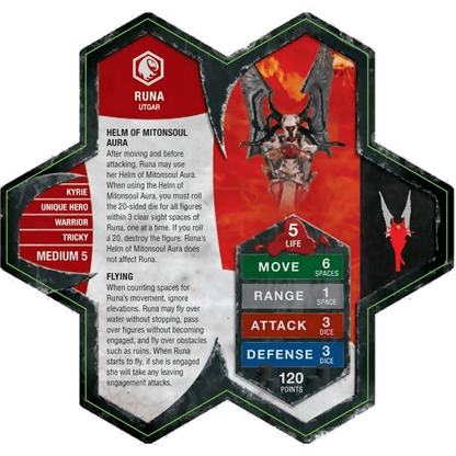 Runa hero card from Heroscape Expansion Set: Dawn of Darkness (Wave 6).