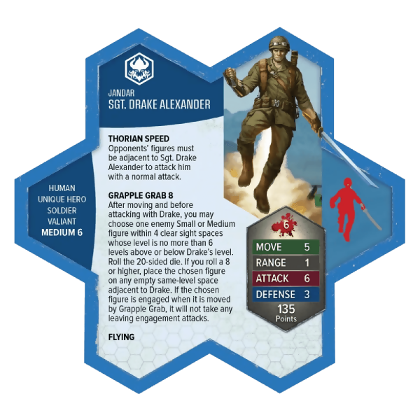 Sgt. Drake Alexander Prepainted Miniature's Army Card From Heroscape Age of Annihilation Promos