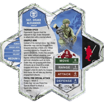 Sgt. Drake Alexander Prepainted Miniature's Army Card From Heroscape Master Set: Swarm Of The Marro on Wargame Trader