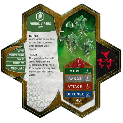 Venoc Vipers Prepainted Miniatures' Army Card From Heroscape Expansion Set: Mallidon's Prophecy