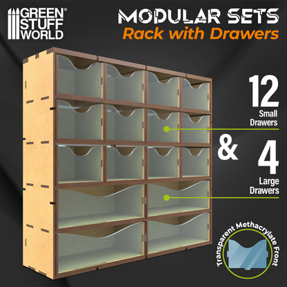 Green Stuff World MDF Vertical rack with 16 Drawers