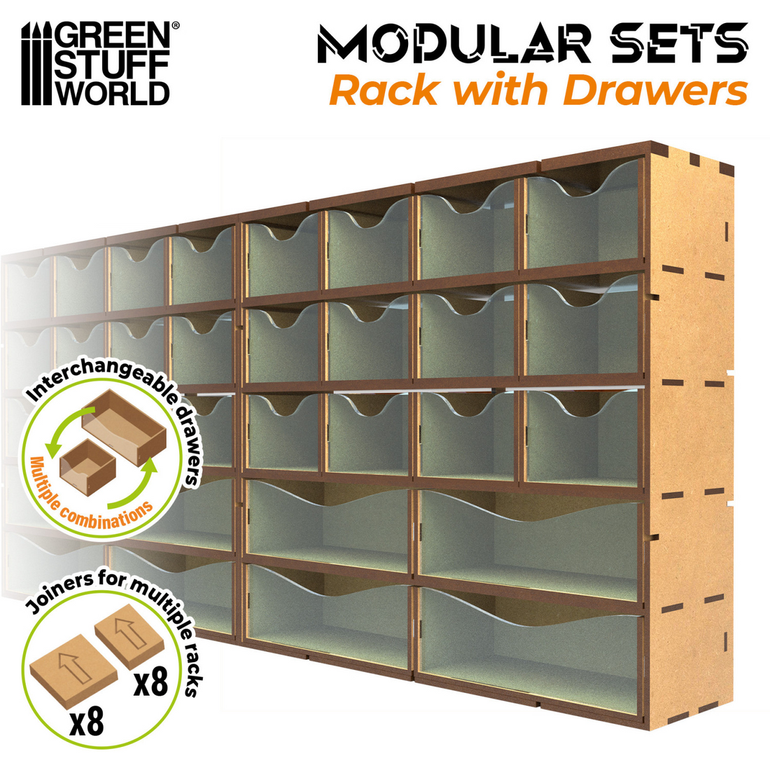 Green Stuff World MDF Vertical rack with 16 Drawers