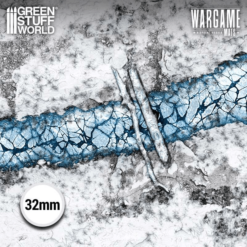 Green Stuff World Wargame Mat, Blizzard Hollows, Neoprene Battle Surface, Anti-Slip Backing, 48x70 Inch, with Carrying Bag - 6346