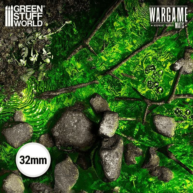 Green Stuff World Wargame Mat, Boneblight Marsh, Neoprene Battle Surface, Anti - Slip Backing, 48x70 Inch, with Carrying Bag - 6347 - Cobbco