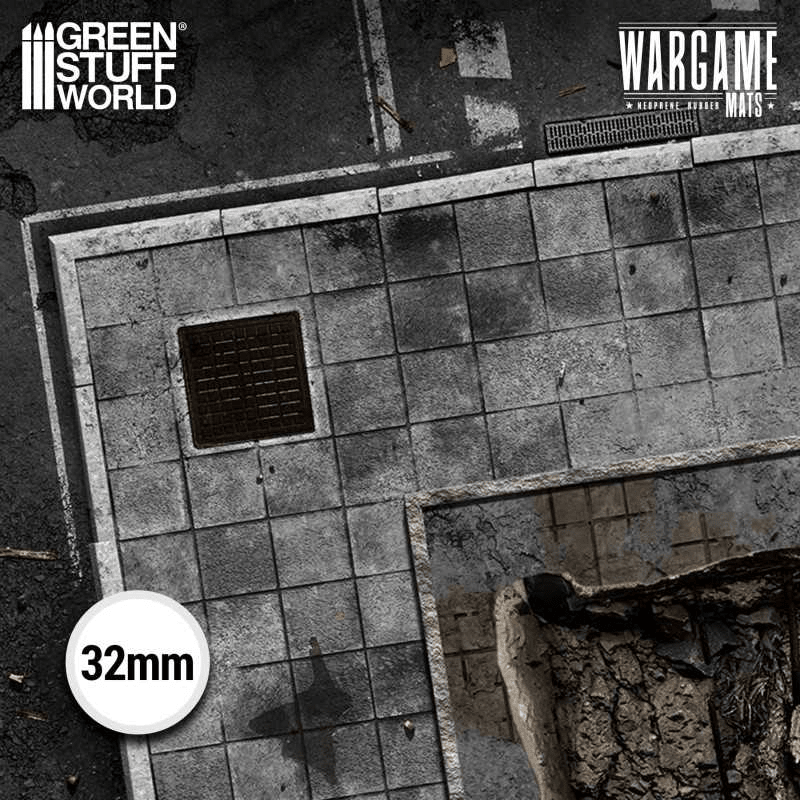 Green Stuff World Wargame Mat, Ground Zero District, Neoprene Battle Surface, Anti - Slip Backing, 48x70 Inch, with Carrying Bag - 6345 - Cobbco