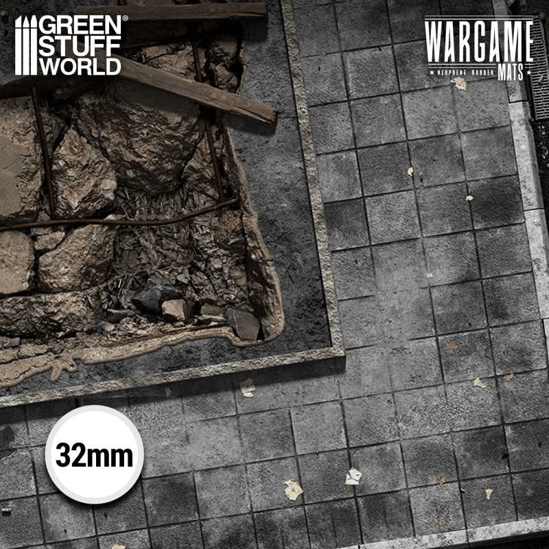Green Stuff World Wargame Mat, Ground Zero District, Neoprene Battle Surface, Anti - Slip Backing, 48x70 Inch, with Carrying Bag - 6345 - Cobbco