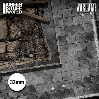 Green Stuff World Wargame Mat, Ground Zero District, Neoprene Battle Surface, Anti-Slip Backing, 48x70 Inch, with Carrying Bag - 6345