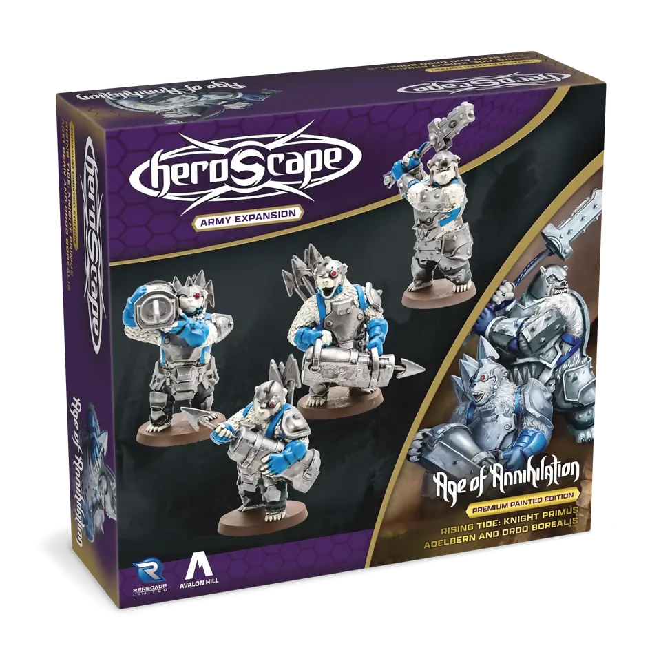 Knight Primus Adelbern & Ordo Borealis Prepainted New in Box Miniatures and Army Cards from Heroscape Age of Annihlation Rising Tide on Wargame Trader
