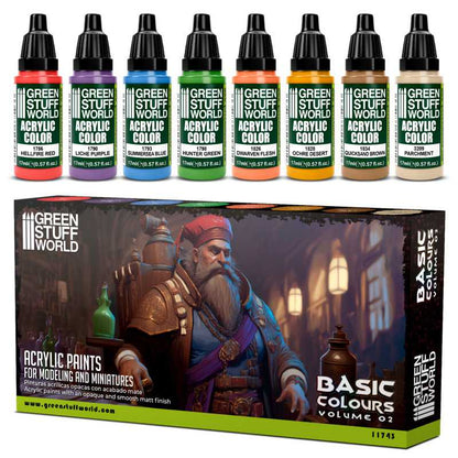 Green Stuff World for Models and Miniatures Paint Set Basic Colors Vol. 02 - 11743 - Cobbco