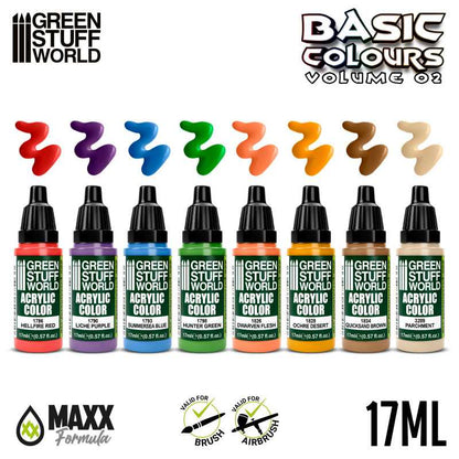 Green Stuff World for Models and Miniatures Paint Set Basic Colors Vol. 02 - 11743 - Cobbco