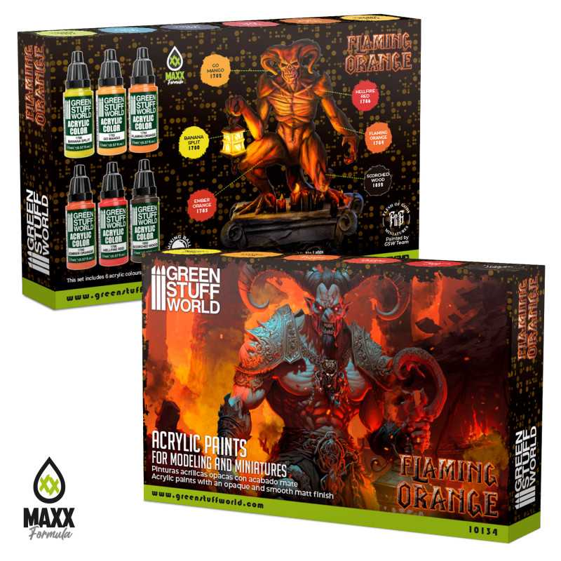 Green Stuff World for Models and Miniatures Paint Set – Paint Set - Flaming Orange 10134