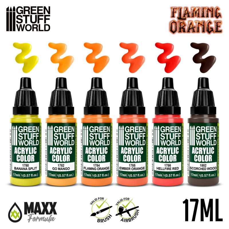 Green Stuff World for Models and Miniatures Paint Set – Paint Set - Flaming Orange 10134