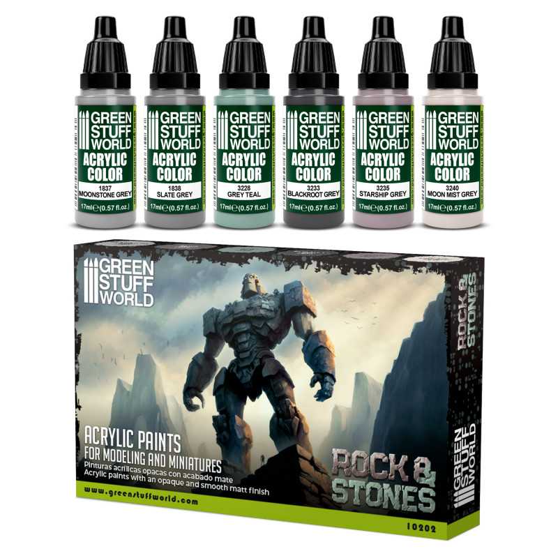 Green Stuff World for Models and Miniatures Paint Set - Rock & Stones 10202 - Cobbco