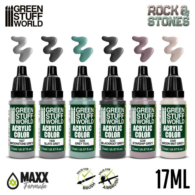Green Stuff World for Models and Miniatures Paint Set - Rock & Stones 10202 - Cobbco
