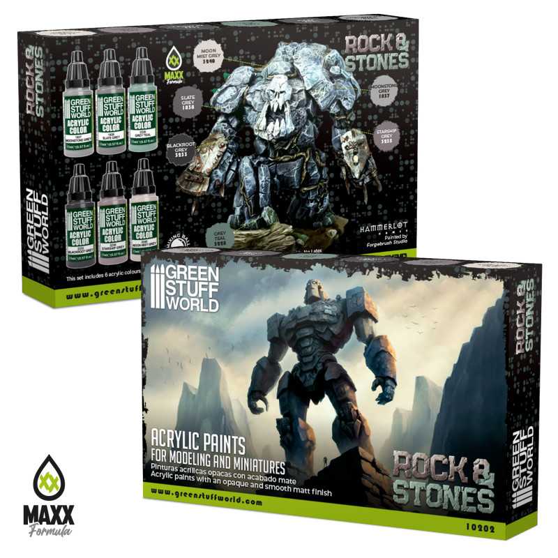 Green Stuff World for Models and Miniatures Paint Set - Rock & Stones 10202 - Cobbco