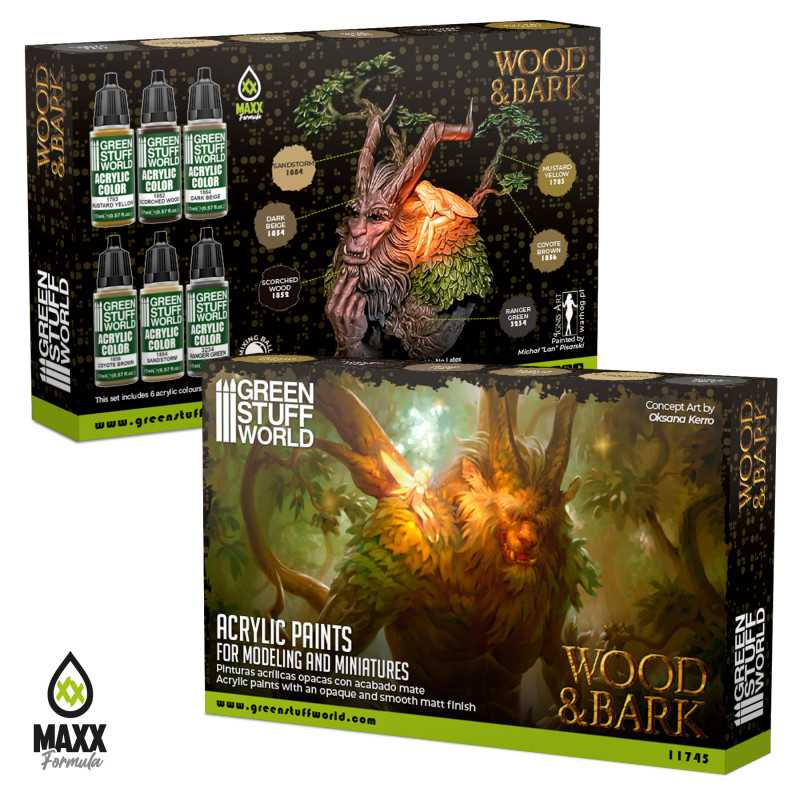 Green Stuff World for Models and Miniatures Paint Set – Wood & Bark 11745 - Cobbco