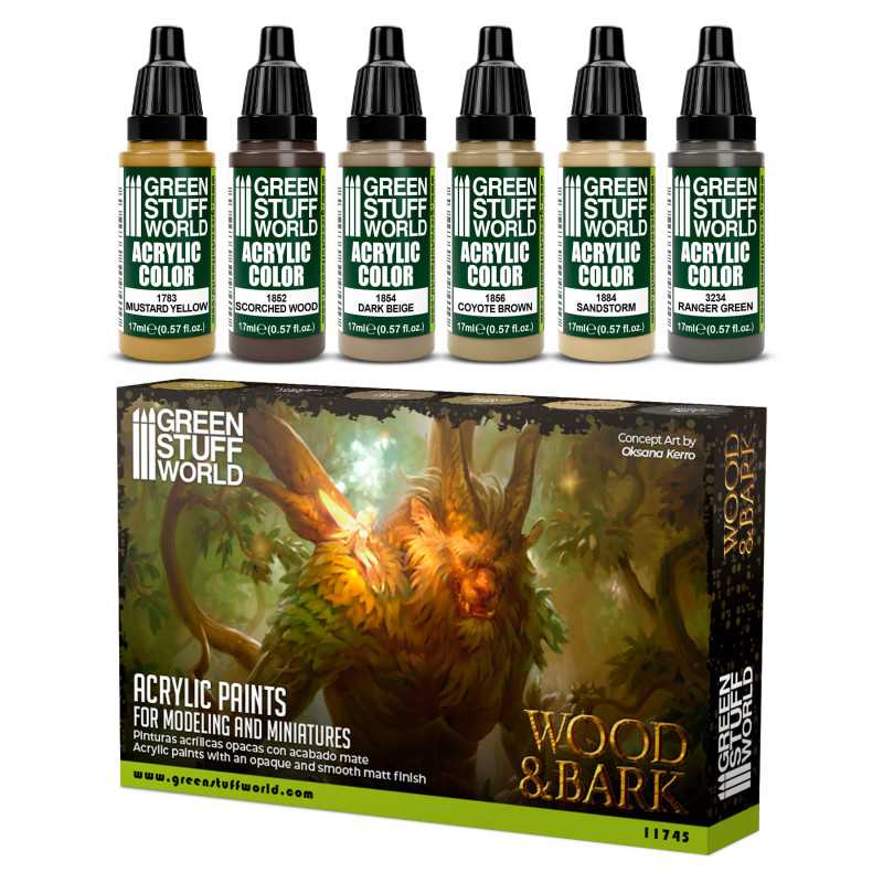 Green Stuff World for Models and Miniatures Paint Set – Wood & Bark 11745 - Cobbco