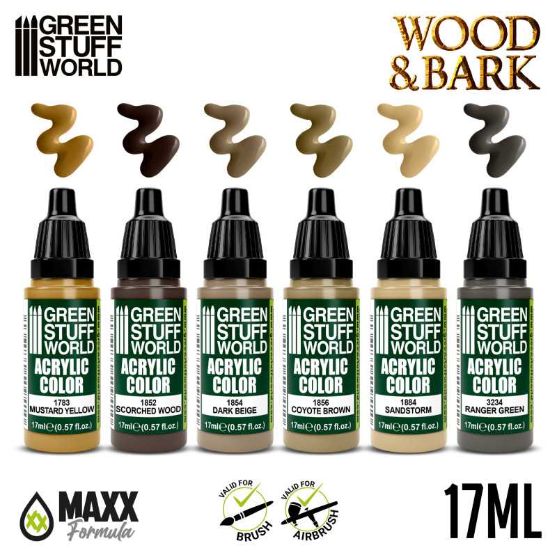 Green Stuff World for Models and Miniatures Paint Set – Wood & Bark 11745 - Cobbco