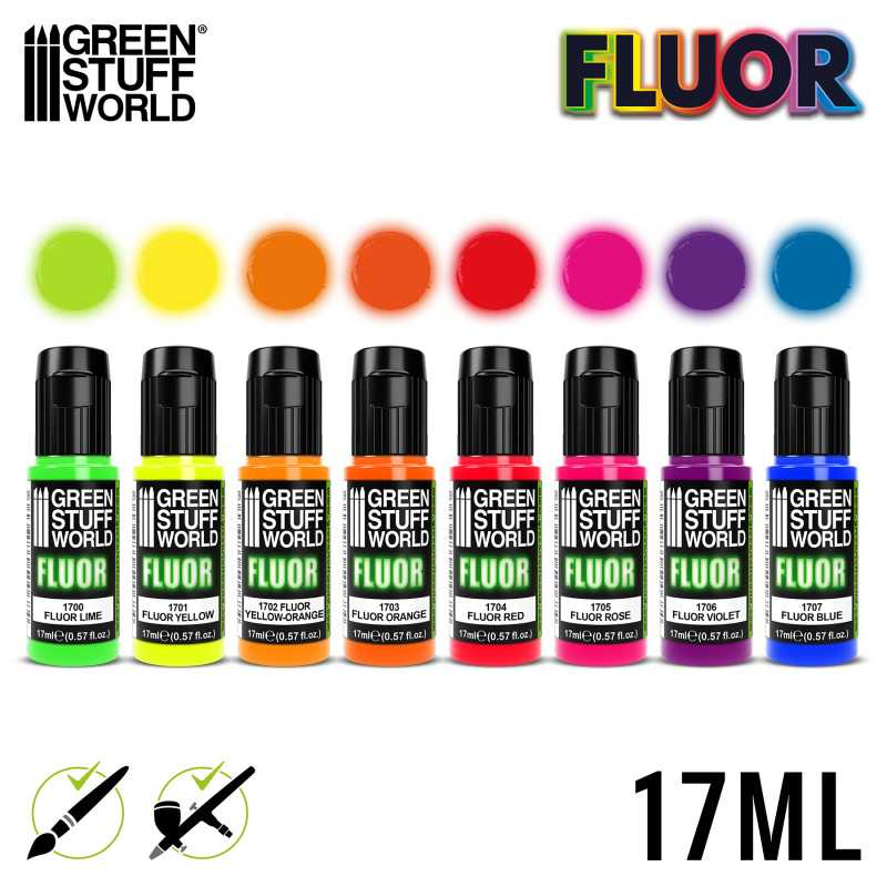 Green Stuff World for Models and Miniatures Set of 8 Fluor Paints 9353