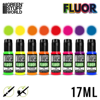 Green Stuff World for Models and Miniatures Set of 8 Fluor Paints 9353
