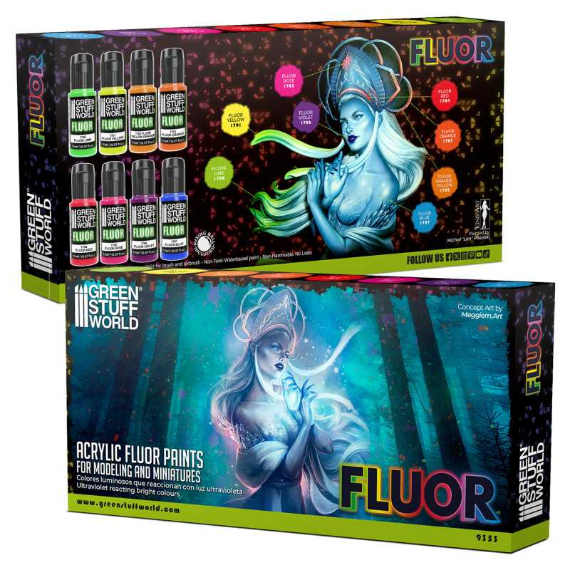 Green Stuff World for Models and Miniatures Set of 8 Fluor Paints 9353