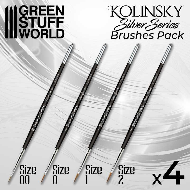 Green Stuff World SILVER SERIES Kolinsky Brush Set of 4 - 10193 - Cobbco
