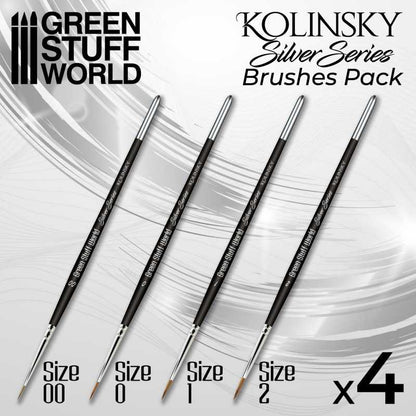 Green Stuff World SILVER SERIES Kolinsky Brush Set of 4 - 10193 - Cobbco
