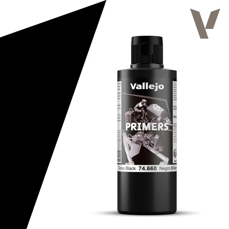 Vallejo Primers: Gloss Black 200ml (74.660) (New in Box)