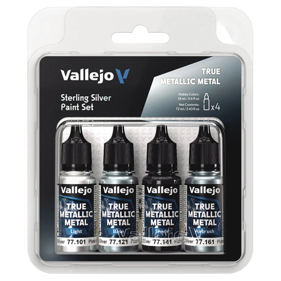 Vallejo True Metallic Metal: Sterling Silver Color Set (4) (77.251) (New in Box)