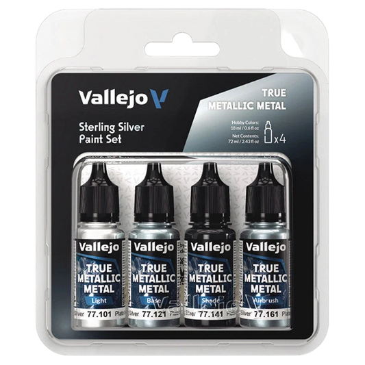 Vallejo True Metallic Metal: Sterling Silver Color Set (4) (77.251) (New in Box)