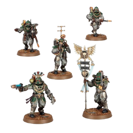 Solar Auxilia Tactical Command Section New In Box Solar Auxilia Tactical Command Section, First Release Year: 2024. Material: Plastic. Factions: Imperium Armies. (Unpainted) (New In Box) -- Command the battlefield with the for Warhammer On Wargame Trader
